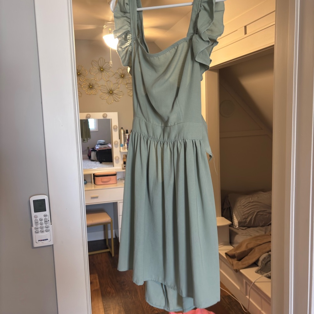 Amazon Light Green Ruffle Sleeve High Low Dress